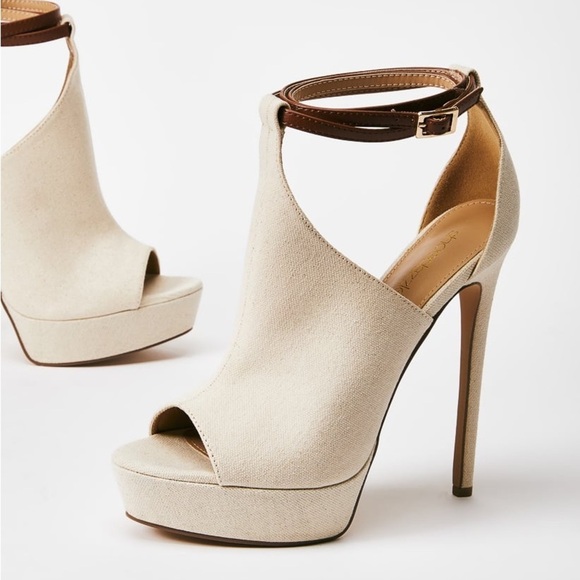 Shoe Dazzle Women Cream Tan Stiletto Platform Mazie Heeled Sandal Shoes Size 10 - Picture 5 of 12